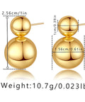 Gold Double Ball Drop Earrings For Women Round Ball Bead Dangle Studs Trendy Jewelry Must Have Hypoallergenic Lightweight Everyday Wear Gift Idea Classic Yet Modern Gold Tone Accessories, 2.56cm x 1in