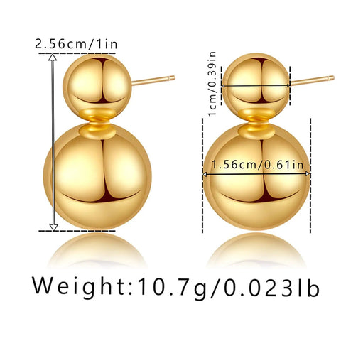 Gold Double Ball Drop Earrings For Women Round Ball Bead Dangle Studs Trendy Jewelry Must Have Hypoallergenic Lightweight Everyday Wear Gift Idea Classic Yet Modern Gold Tone Accessories, 2.56cm x 1in