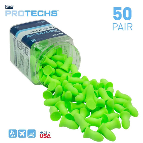 Protechs Foam Ear Plugs For Sleep And Noise Reduction, 50 Pairs Contoured To Fit Ears, Green NRR 33 Made In The USA