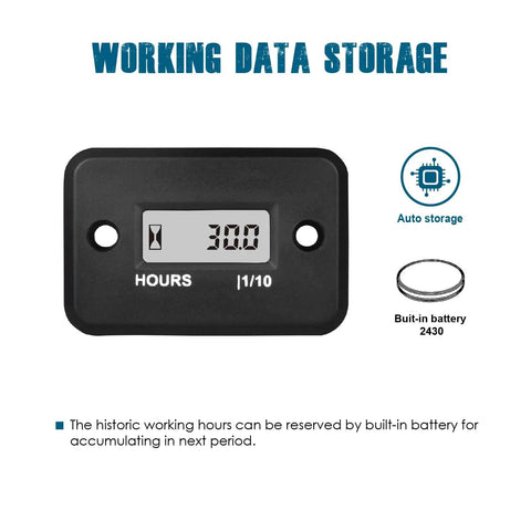 Digital Hour Meter for Gas Engines Waterproof Design Keeps Tabs On Engine Hours with Auto Data Storage and Spark Plug Signal Readout