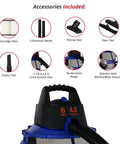 Wet-Dry Vacuum Cleaner With 6-Gallon Tank, 4.5 Peak HP Motor, Lightweight And Easy-To-Transport, accessory kit displayed