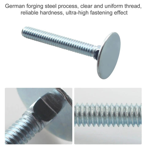 Close-up of 1/4-20 X 2 Inch Zinc Coated Elevator Bolt, flat head, ideal for decking and camper van mounts, rust resistant hardware.