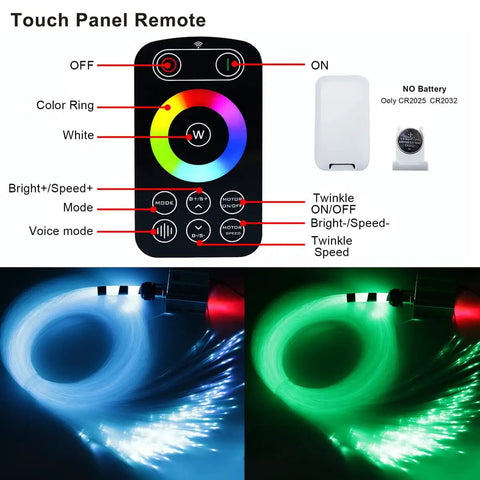 Touch panel remote with RGBW light engine for 550Pcs Twinkle Starlight Fiber Optic Headliner Kit, blue and green light options