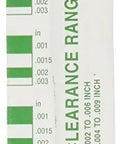 Plastigage gauge strip in white packaging with green marks and CLEVITE logo, 0.001–0.003 in