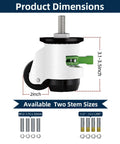 Image showing dimensions of Heavy Duty Caster Wheels Set Of 4 With Leveling Stem Casters And Retractable Wheels, two stem sizes.