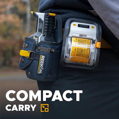 P1L Portable Bluetooth Thermal Construction Label Printer For Jobsites With QR Codes And One Click Labels attached to belt