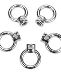 Rock Solid Boss Level Marine Grade Stainless Steel Lifting Eye Nuts 20 Pack 3/8 Inch Unc Threads, five stainless steel lifting eye nuts displayed.