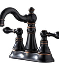 Oil Rubbed Bronze Two Handle Bathroom Sink Faucet for 3-Hole 4-Inch Center Set with Pop-Up Drain, 360 Degree Swivel Spout