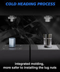 Cold heading process illustrating integrated molding for Straight Fire M12x1.5 Acorn Cone Seat Wheel Locks installation.