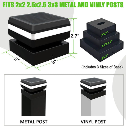 Top Shelf Solar Post Cap Lights 8 Pack Offering Easy Swap Between 3000K And 6000K Led on 3" base, fits 2x2, 2.5x2.5, 3x3 posts