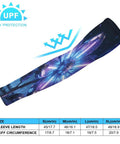 Ice Silk Arm Sleeves With Upf 50 Sun Protection And Cooling Compression To Keep You Chill During Backyard Hangouts Weekend Drives And Summer Workouts Without Breaking A Sweat For Men And Women, featuring UPF label and size chart.