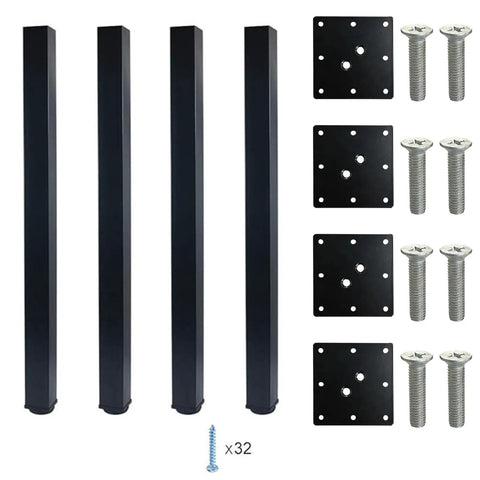 28 Inch Square Adjustable Metal Table Legs With Leveling Feet, Heavy Duty Desk And Workbench Supports, Set Of 4, Black Finish, components