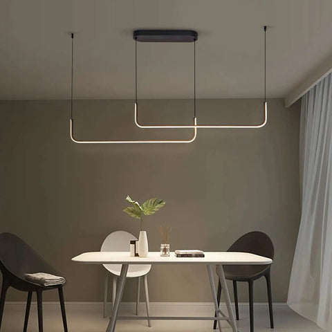 Modern Linear Dimmable LED Pendant Light, Two-Light Fixture For Kitchen Island Dining Room Bar, Black Finish, 3000K Warm White