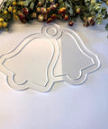 Sick Christmas Tray Router Template For Holiday Serving Boards Laser Cut Acrylic Inlay Guide featuring classic bell designs on white surface.