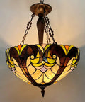 Tiffany Style 18 Inch Stained Glass Pendant Lights With Three Lights Victorian Antique Hanging Lamp with warm glow