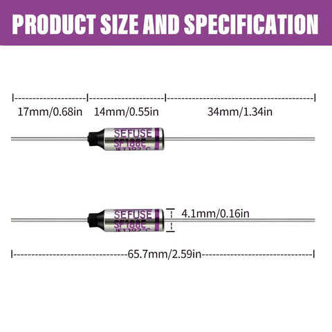 SF113E 113 Degree Metal Thermal Cutoff Fuse 10A 250V dimensions and specifications