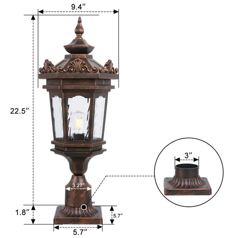 Outdoor Post Light With Pier Mount, Old School Vintage Style Yard Lamp, 60W E26 Post Lantern In Aged Bronze Finish, 24 And 1 Quarter Inch High