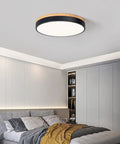 Modern Wood LED Ceiling Light Fixture With Gray Flush Mount Round Ceiling Lamp Non Dimmable 4000K Bright White Light in bedroom