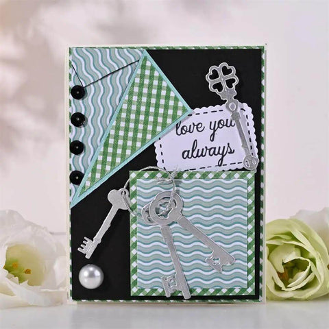 Handcrafted card showcasing 9 Piece Vintage Keys Metal Cutting Dies Set For Scrapbooking And Card Making Dope DIY Die Cuts