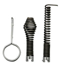 Professional Grade 10 Piece Heavy Duty Drain Snake Drill Attachment And Auger Tool Kit parts including spiral cables and connection tool.