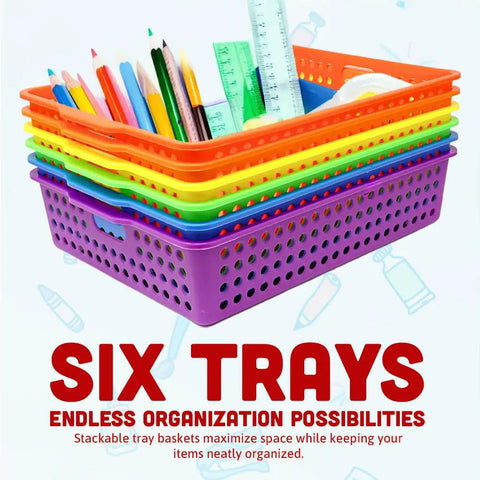 Six Pack Straight Up Durable Plastic Classroom Storage Bins And Turn In Trays Total Game Changer For Teachers To Keep Papers Neat And Tidy Rainbow Colors Measure 13 Inches Long