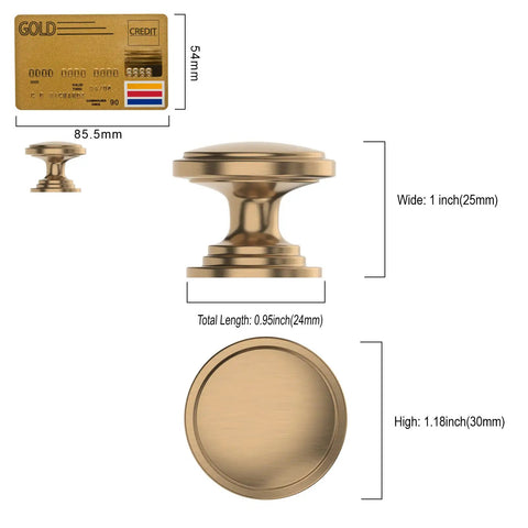 Dimensions of Ten Pack One And One Quarter Inch Cabinet Knobs Set In Champagne Bronze And Gold Dope Finishes