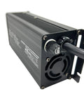 Plug And Play 24V 15 Amp Automatic Battery Charger with Anderson SB50 red connector and cooling fan for industrial use.