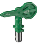High Efficiency Airless 313 Reversible Spray Tip for Sealers and Stains, showing green nozzle with 6 to 8 inch coverage for decks and fences