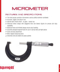 Outside Micrometer With One-Piece Spindle And Tapered Frame, Satin Chrome Finish, Quick Adjustment, 1-2 Inch Range,.0001 Inch Graduation