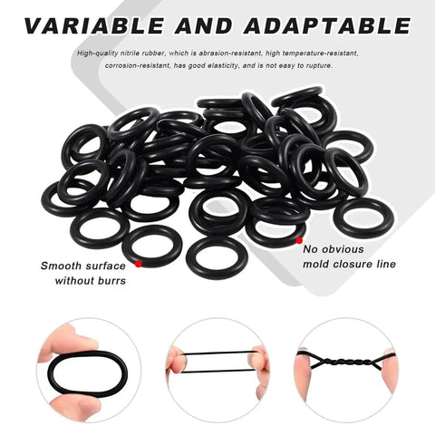 O Ring Pro Grade Assortment Kit 225 Pcs 18 Sizes Heat And Oil Resistant NBR Rubber Sealing Gaskets with smooth finish displayed