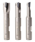 Three Tanomate nickel-plated carbide end mills with 1/2-in shank diameters 3/8, 1/2, 5/8 90-degree square shoulder