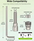 Dimensions of the upgraded bike crank puller kit with wrench for easy crank removal, fits square taper, Shimano, ISIS, and more.