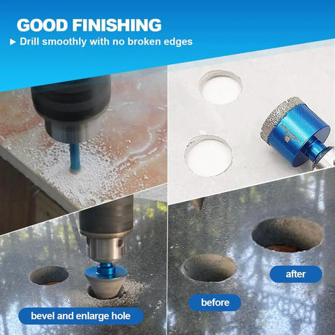 Diamond Core Drill Bit Set With 9 Diamond Bits And 1 Chamfer Bit for precise clean holes in porcelain, ceramic, granite, marble