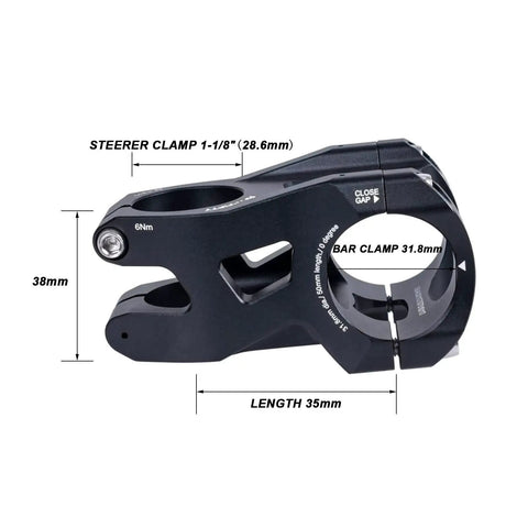 Ultra Lightweight Aluminum Mountain Bike Stem For 1-1/8 Steerer, 31.8mm Handlebar, 35mm Clamp, CNC Machined, Only 132g, Black