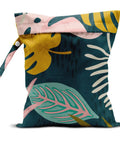 Waterproof Wet Bag For Travel And Beach Days, Wet Dry Bag For Swimsuits, Diapers, Dirty Gym Clothes, Makeup Gear And More, All In One 26 By 32cm Design With Palm Leaf Tropical Print displayed