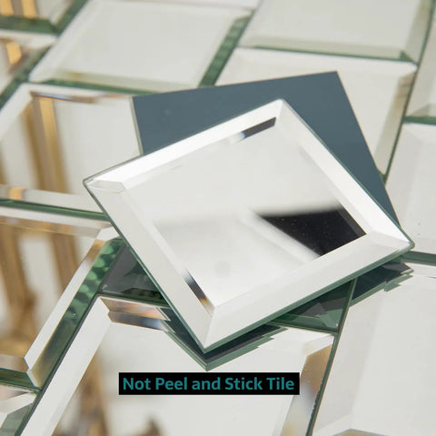 Beveled Mirror Tiles 80 Pcs 3 Inch Silver Square Glass Tiles on surface; not peel and stick; kitchen backsplash bathroom shower wall diy.