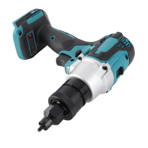 Electric Riveter With LED Light Brushless Nut Riveting Tool Slip Handle Design High Power Rivet Nut Machine in black and teal