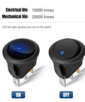 12V Blue Round LED Toggle Switch 20A SPST On Off DC 12V Electrical Switch For Cars Trucks Marine And Off Road Projects Copper Contacts Flame Retardant Casing Easy Panel Mount For Your Ride, front view