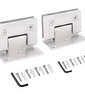 Heavy Duty Brushed 304 Stainless Steel 90 Degree Glass Shower Door Hinges For Bathroom Tub Frames with installation hardware.