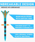 100 Pack 3-1/4 Inch Plastic Golf Tees With Extra Thick Body For Tough Grass, Oversized Head, Reinforced Design Details