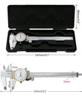 Dial Calipers 15 cm With 0.02 mm Accuracy Stainless Steel Vernier Caliper in protective case, dimensions shown