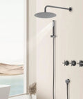 Wall Mounted Shower System 10 Inch Rain Shower Set Stainless Steel with sleek design and water flow in modern bathroom.