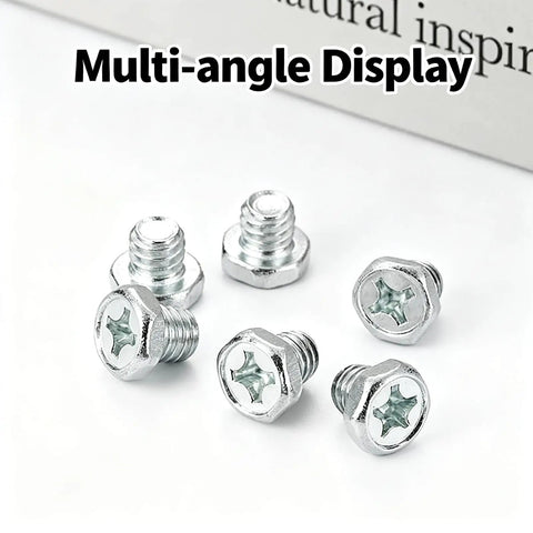Rock Solid 10 Pack Stainless Steel Mounting Screws For Google Nest Cam Floodlight, multi-angle display of five fasteners.