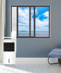 All In One Portable AC Window Kit With 5.1 Inch Exhaust Hose For Sliding Or Fixed Windows installed in living room window