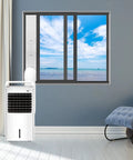 Portable Air Conditioner Window Vent Kit With 5 Inch Exhaust Hose installed on sliding window with four sealing plates
