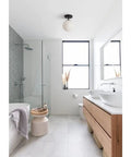 Cool Soft Black Semi Flush Mount Ceiling Light With Frosted Glass Shade in modern bathroom ceiling view