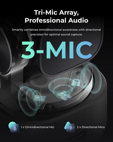 Tiny But Mighty AI Auto Tracking 4K Webcam With Triple Mic Spatial Audio showcasing tri-mic array for professional audio capture.