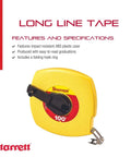 Retractable Long Tape Measure With Durable ABS Case And Folding Hook, 100 Feet Of 3/8 Inch Wide Imperial Tape on white background.