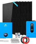 6500W Off Grid Solar Power Kit With 6x370W Mono Panels, 100Ah 51.2V LiFePO4 Battery, 120 to 240V Inverter, components displayed