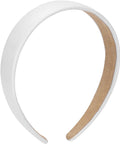 Wide 1 Inch Ultra Soft PU Leather Headband For Women Girls Comfortable Padded Faux Hair Band in white, showing smooth finish and padded inner.